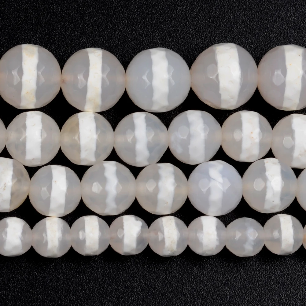 Natural Stone Faceted Tibetan Dzi Agates Round Beads Spacer Loose For Jewelry Making DIY Bracelet Necklace Decoration 6 8 10 MM