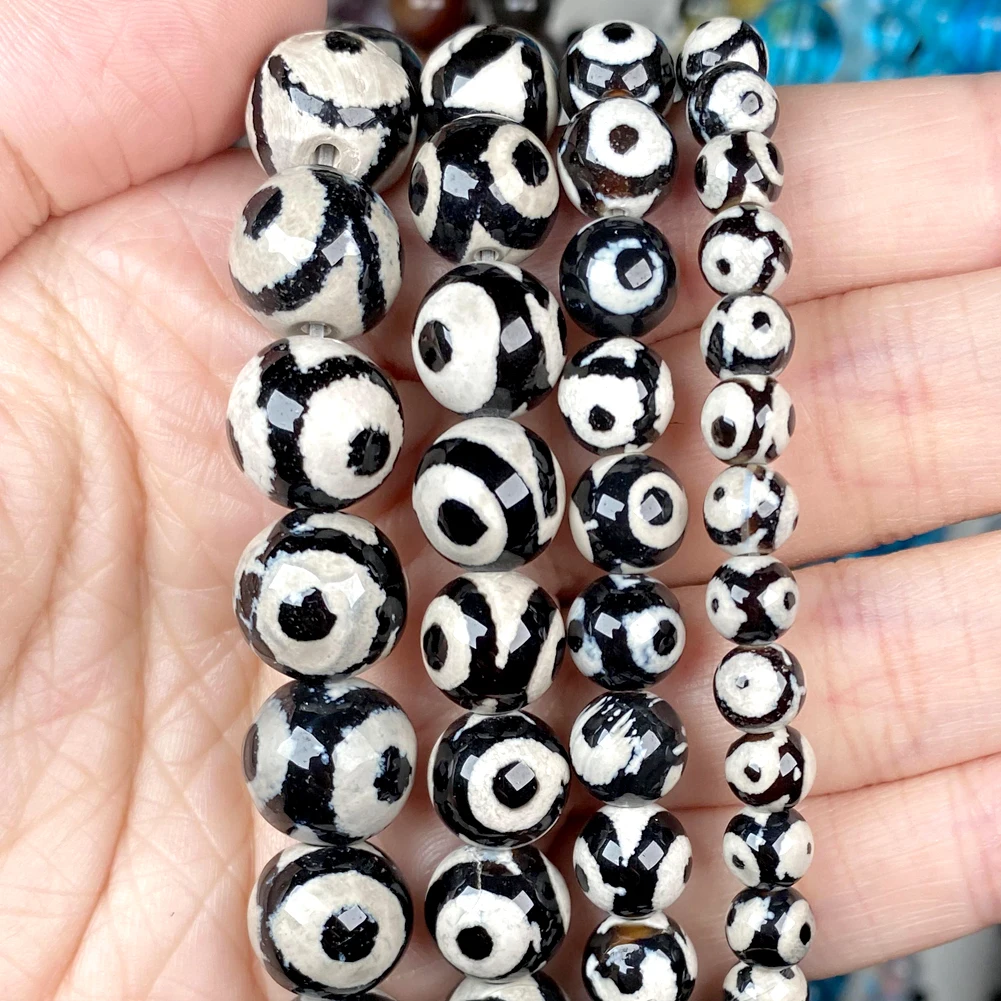 Natural Stone Faceted Tibetan Dzi Agates Round Beads Spacer Loose For Jewelry Making DIY Bracelet Necklace Decoration 6 8 10 MM