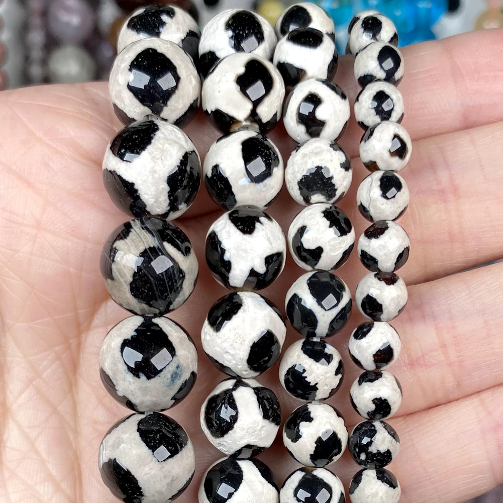 Natural Stone Faceted Tibetan Dzi Agates Round Beads Spacer Loose For Jewelry Making DIY Bracelet Necklace Decoration 6 8 10 MM
