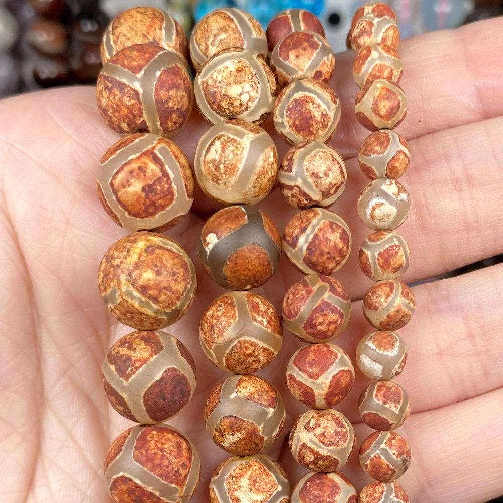Natural Stone Faceted Tibetan Dzi Agates Round Beads Spacer Loose For Jewelry Making DIY Bracelet Necklace Decoration 6 8 10 MM