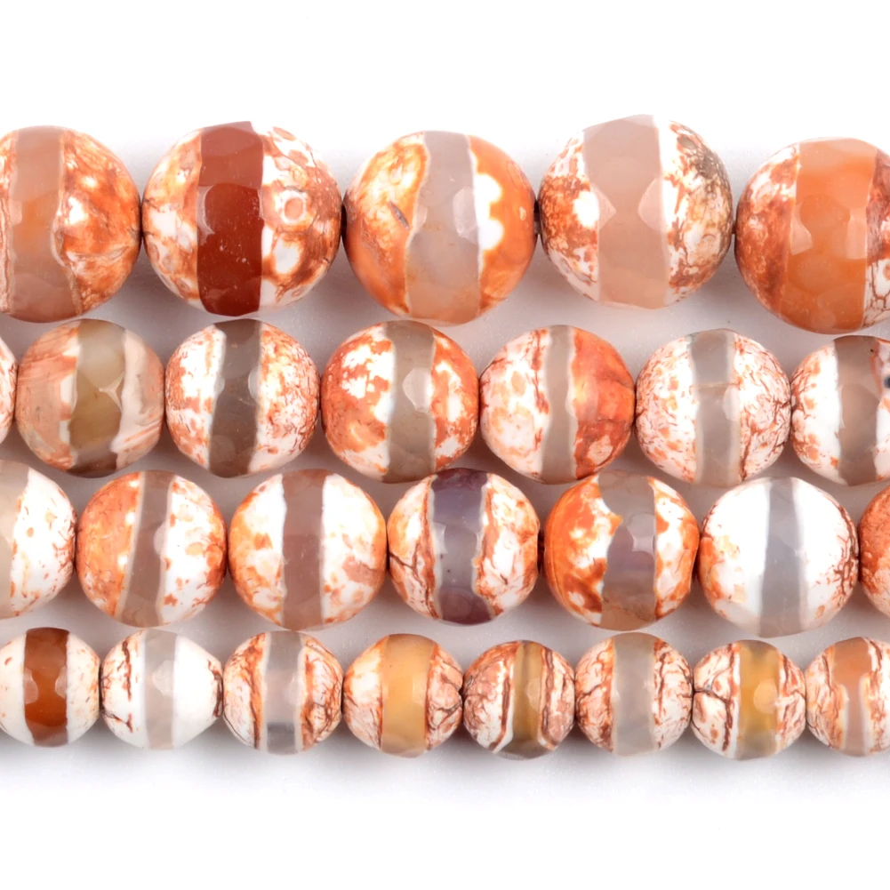 Natural Stone Faceted Tibetan Dzi Agates Round Beads Spacer Loose For Jewelry Making DIY Bracelet Necklace Decoration 6 8 10 MM