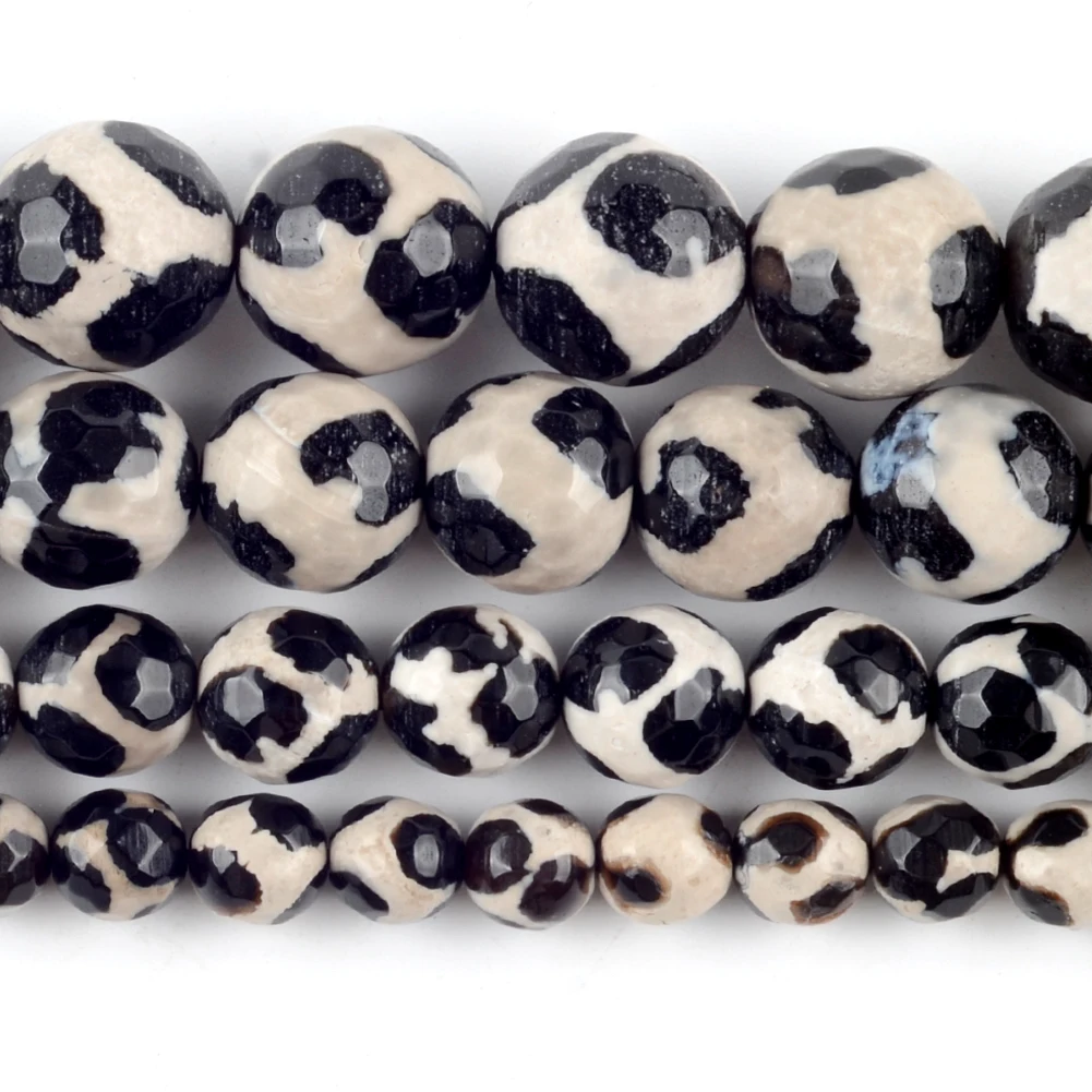 Natural Stone Faceted Tibetan Dzi Agates Round Beads Spacer Loose For Jewelry Making DIY Bracelet Necklace Decoration 6 8 10 MM