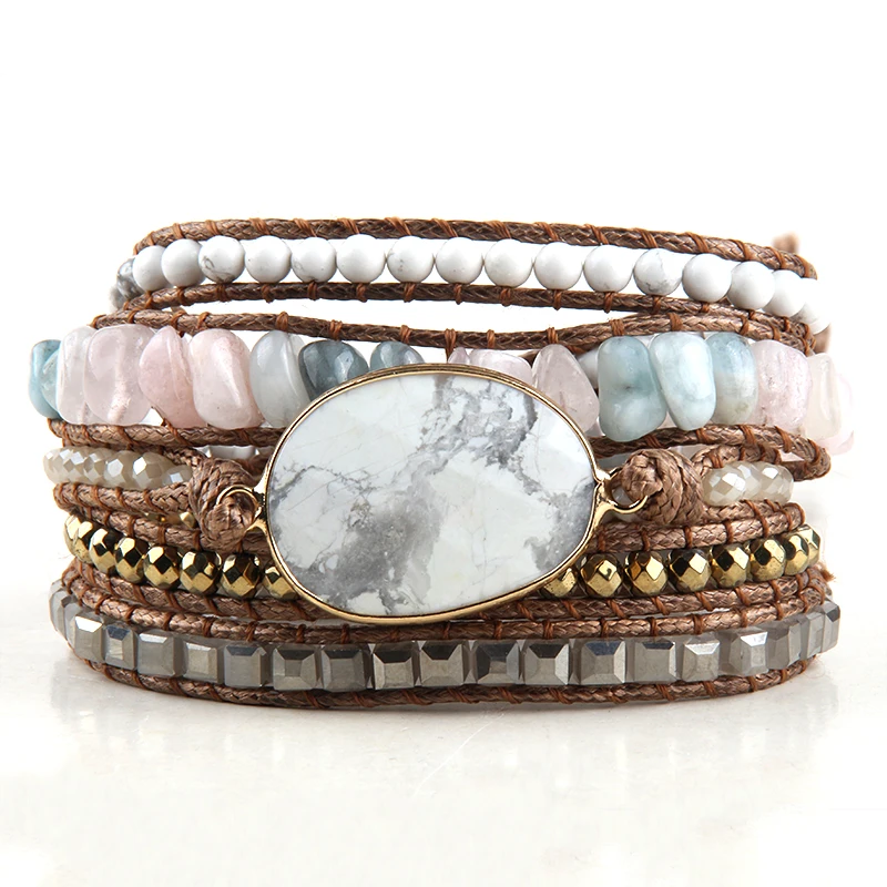 Fashion Bohemian Jewelry Boho Bracelet Mixed Natural Stones And Charm Handma Wrap Bracelets Gift