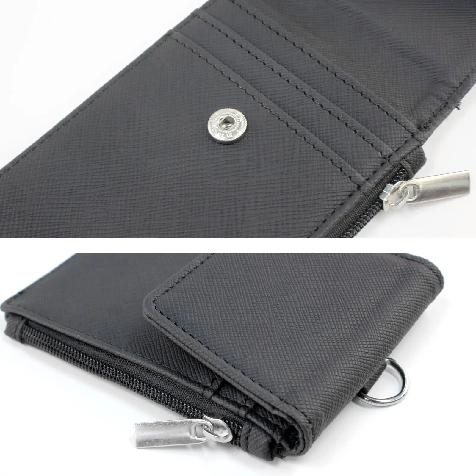 Multipurpose Lanyard ID Badge Holder PU Leather Zipper Pocket with 4 Card Slots for Offices School Credit Cards Identification