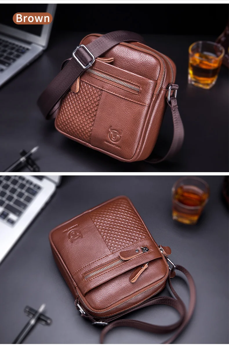 BULLCAPATIN Men's Genuine Leather Shoulder Bag Messenger Briefcase CrossBody Handbag Satchel Travel Bag