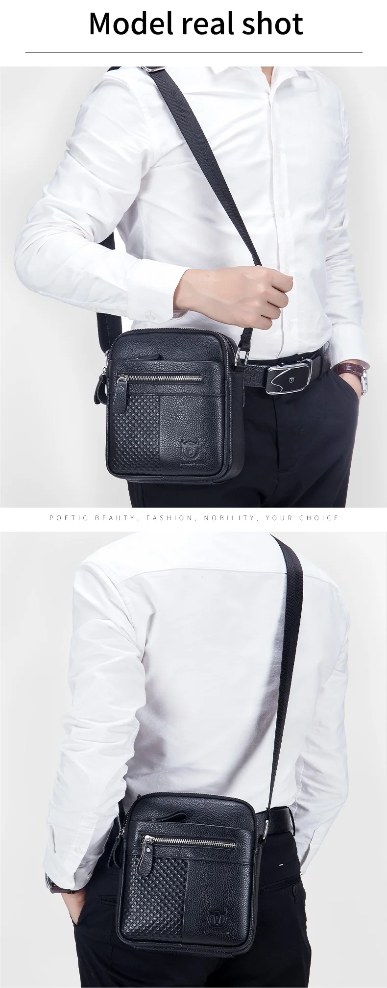 BULLCAPATIN Men's Genuine Leather Shoulder Bag Messenger Briefcase CrossBody Handbag Satchel Travel Bag