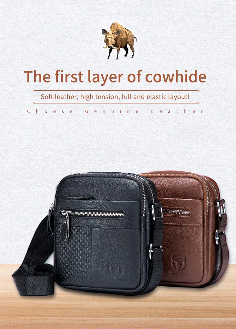 BULLCAPATIN Men's Genuine Leather Shoulder Bag Messenger Briefcase CrossBody Handbag Satchel Travel Bag