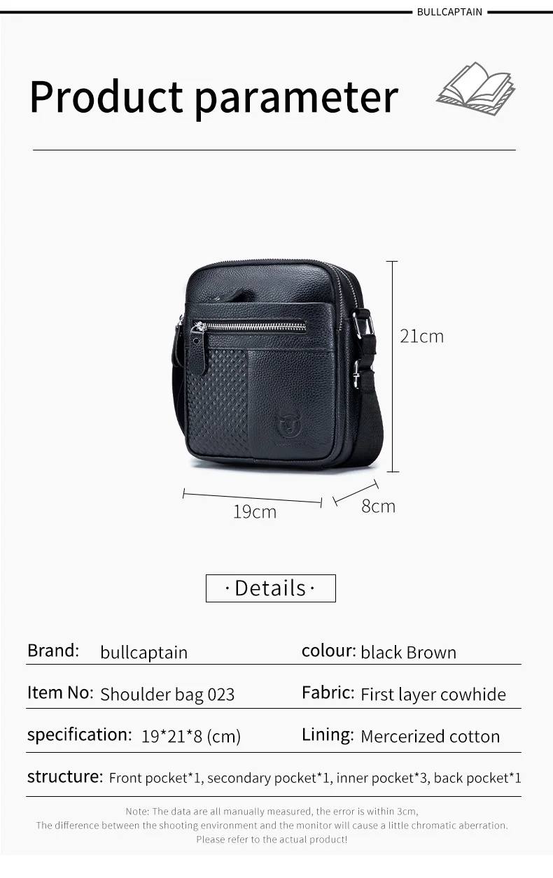 BULLCAPATIN Men's Genuine Leather Shoulder Bag Messenger Briefcase CrossBody Handbag Satchel Travel Bag