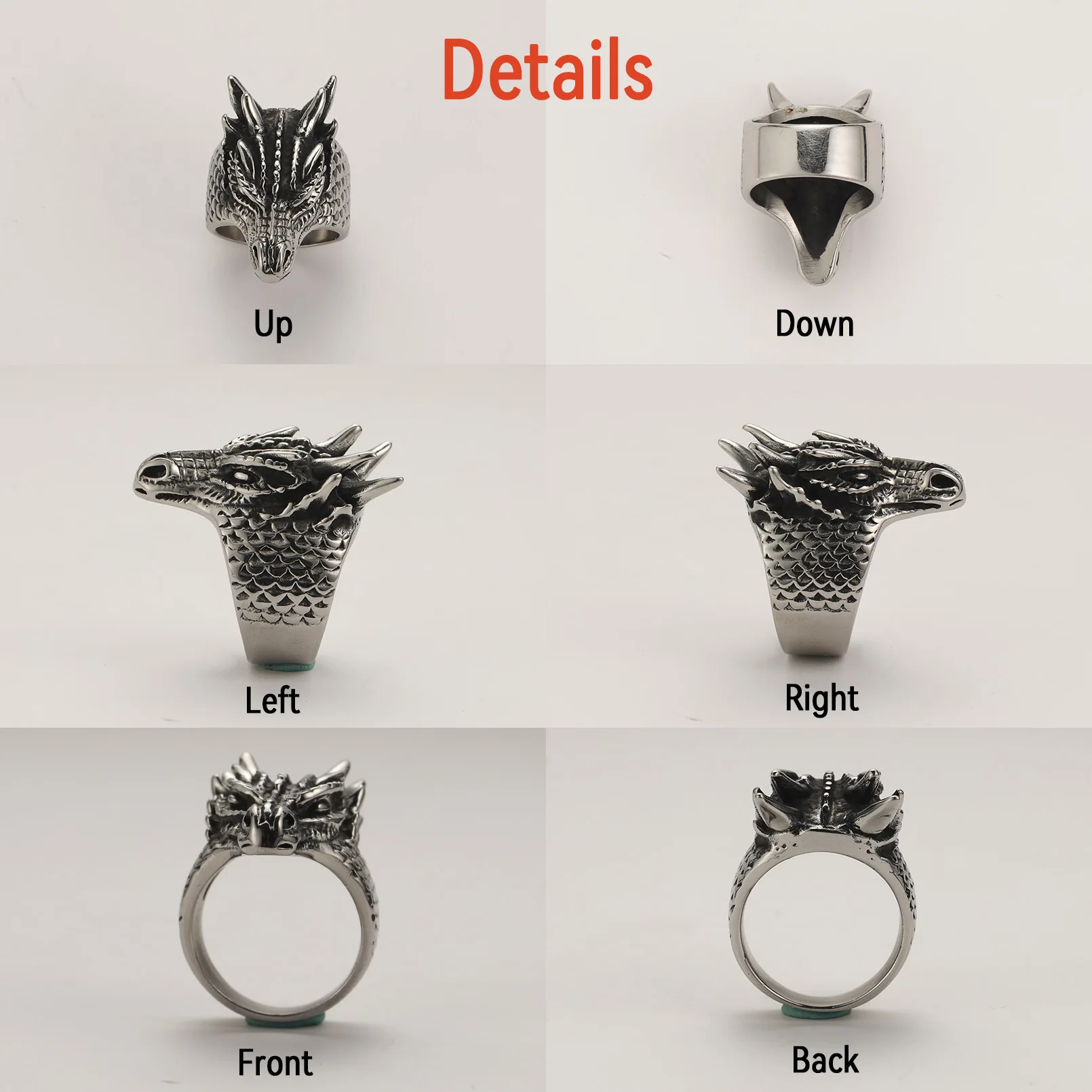 U7 Dragon Rings for Men Women Black Retro 14K Gold Color Vivid Animal Dragon Wrapped Rings Stainless Steel Cool Jewelry Gift