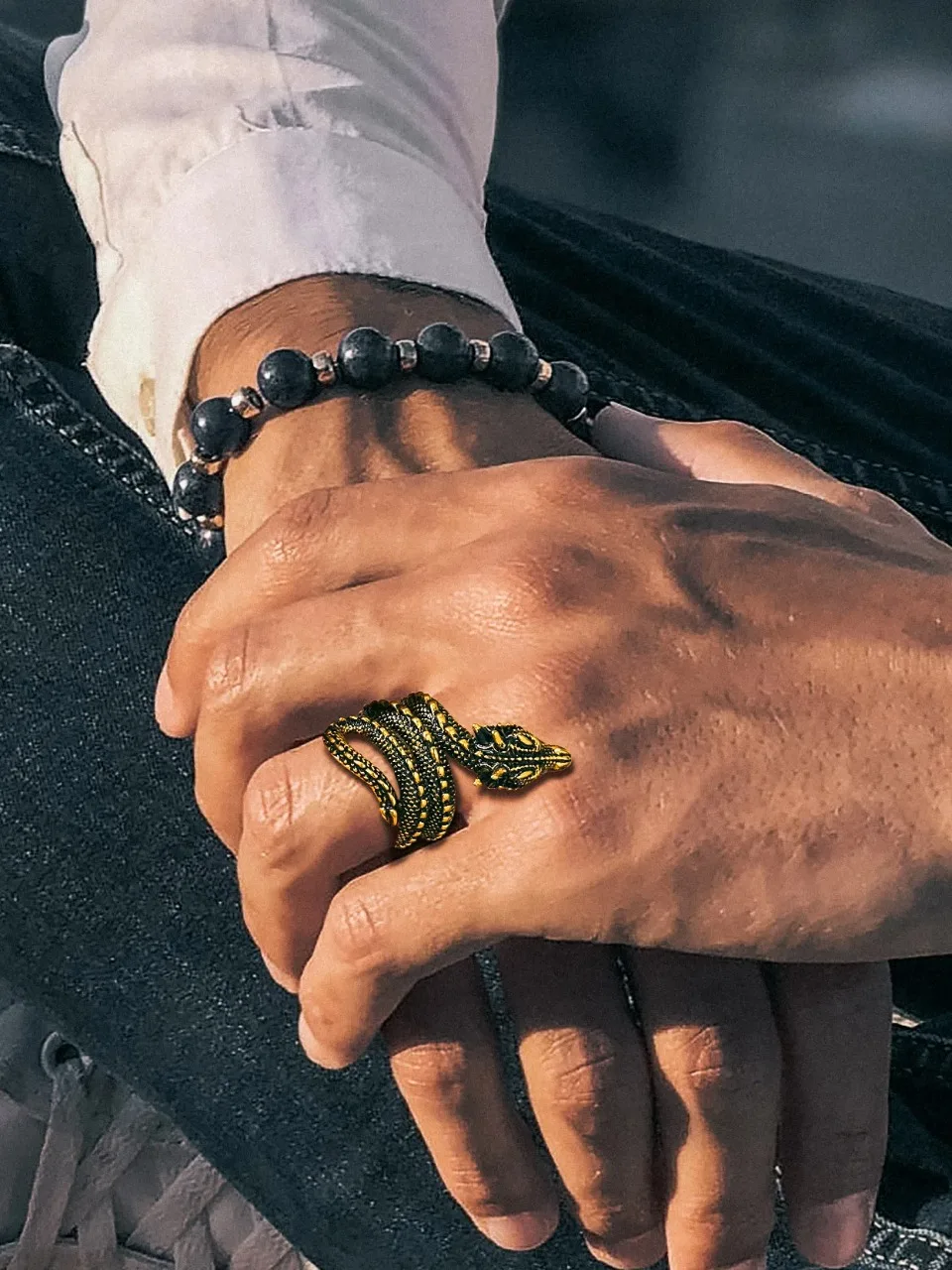 U7 Dragon Rings for Men Women Black Retro 14K Gold Color Vivid Animal Dragon Wrapped Rings Stainless Steel Cool Jewelry Gift