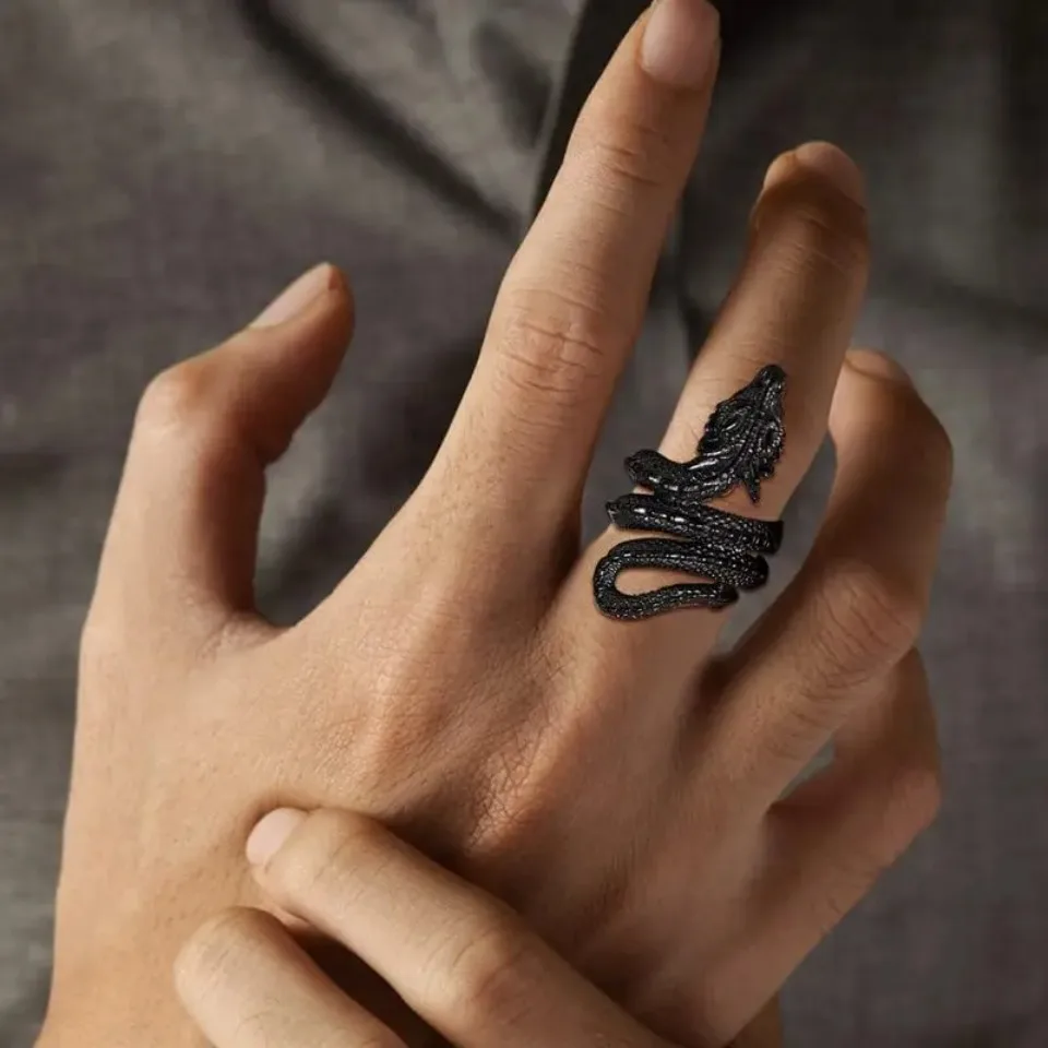 U7 Dragon Rings for Men Women Black Retro 14K Gold Color Vivid Animal Dragon Wrapped Rings Stainless Steel Cool Jewelry Gift