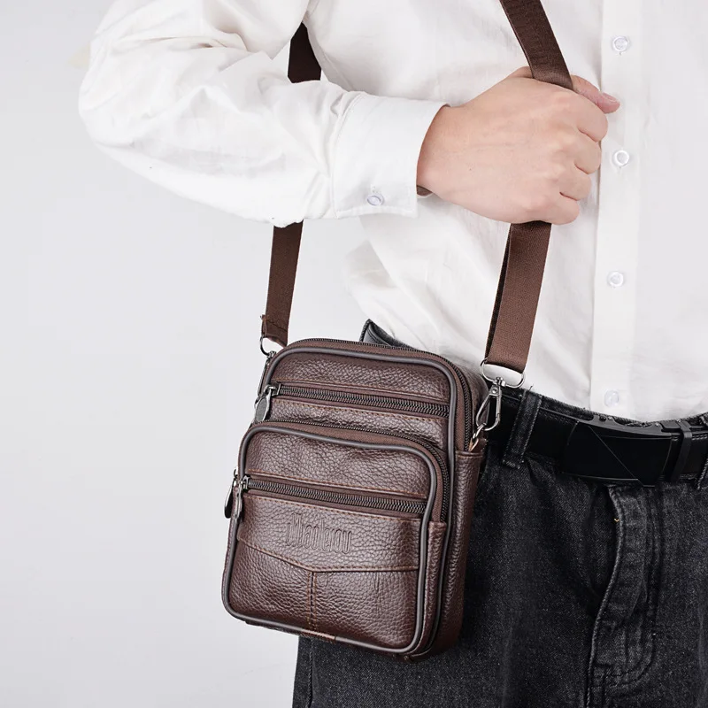 Men's Genuine Leather Crossbody Shoulder Bags High Quality Tote Fashion Business Man Messenger Bag Leather Bags Fanny Pack