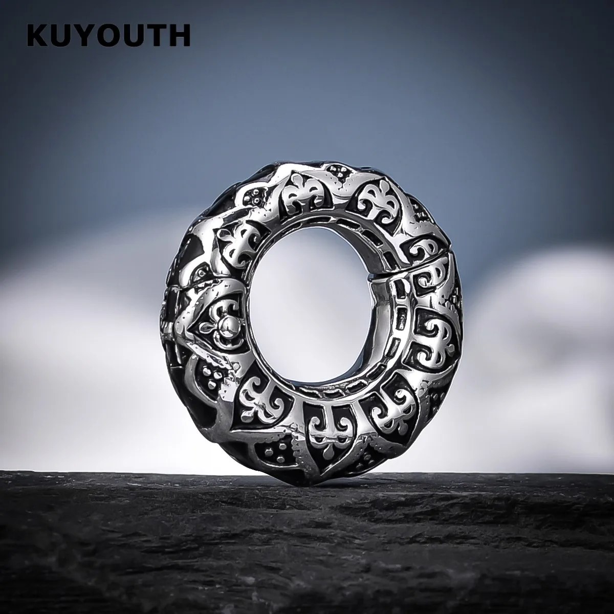 KUYOUTH Vintage Stainless Steel Pattern Magnet Ear Weight Earring Stretchers Body Jewelry Piercing Expanders 2PCS