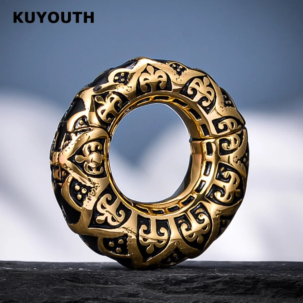 KUYOUTH Vintage Stainless Steel Pattern Magnet Ear Weight Earring Stretchers Body Jewelry Piercing Expanders 2PCS