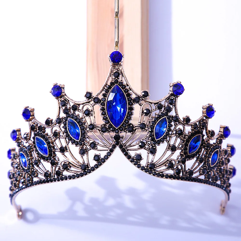 DIEZI Baroque Black Tiara Crown For Wedding Birthday Party Hair Jewelry Queen Bridal Bride Purple Crystal Crown Hair Accessories