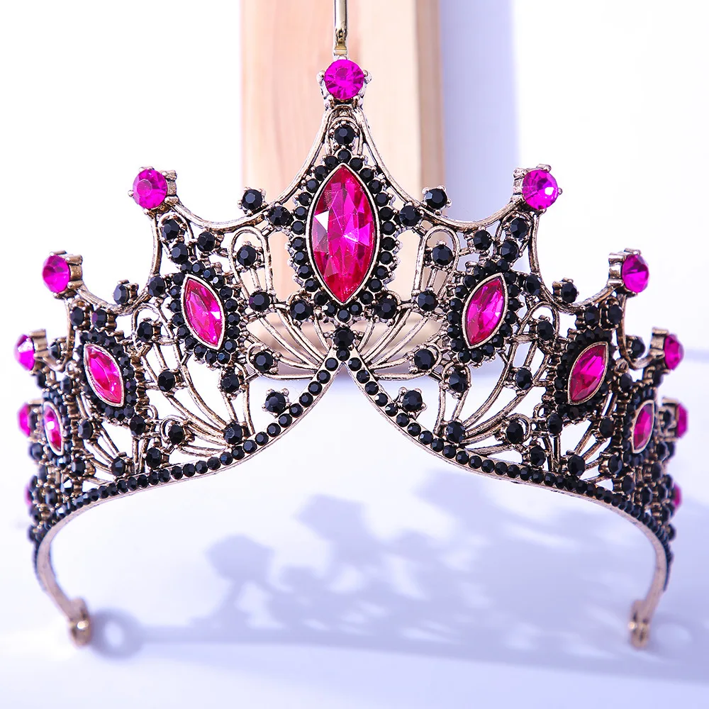 DIEZI Baroque Black Tiara Crown For Wedding Birthday Party Hair Jewelry Queen Bridal Bride Purple Crystal Crown Hair Accessories