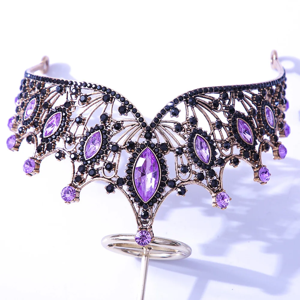 DIEZI Baroque Black Tiara Crown For Wedding Birthday Party Hair Jewelry Queen Bridal Bride Purple Crystal Crown Hair Accessories