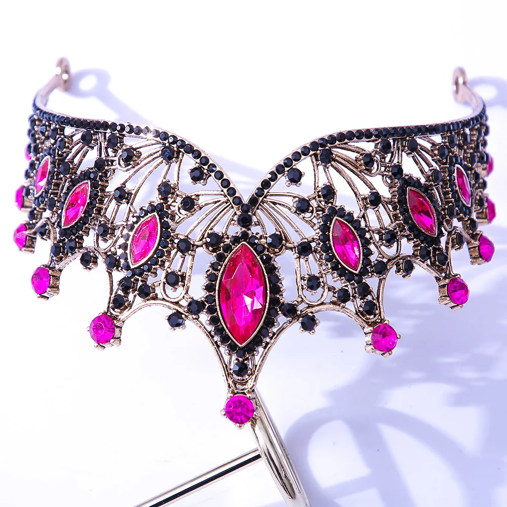DIEZI Baroque Black Tiara Crown For Wedding Birthday Party Hair Jewelry Queen Bridal Bride Purple Crystal Crown Hair Accessories