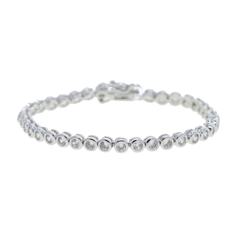 Geometric High Quality Fashion Women Jewelry Bezel Set Round Shaped Tennis Chain Bracelet Necklace Set