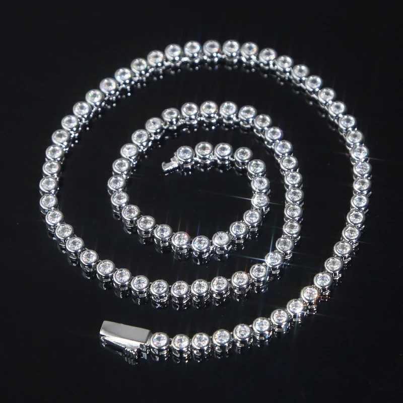 Geometric High Quality Fashion Women Jewelry Bezel Set Round Shaped Tennis Chain Bracelet Necklace Set