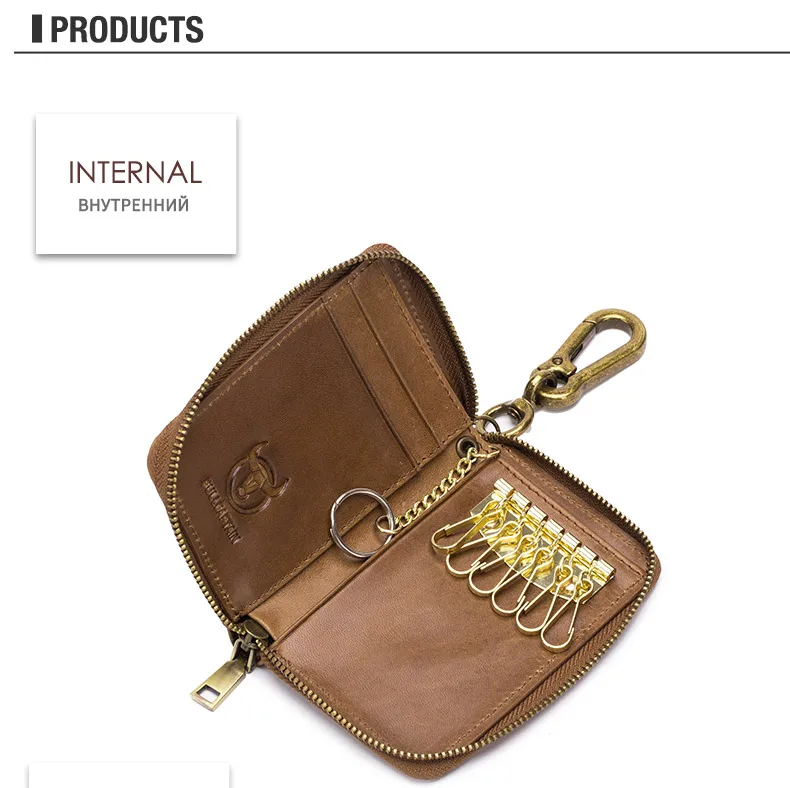 BULLCAPTAIN Genuine Leather Men's Key Card Bag High-quality Multi-function Key Box Car Key Chain Wallet Mini Card Bag Key Clip