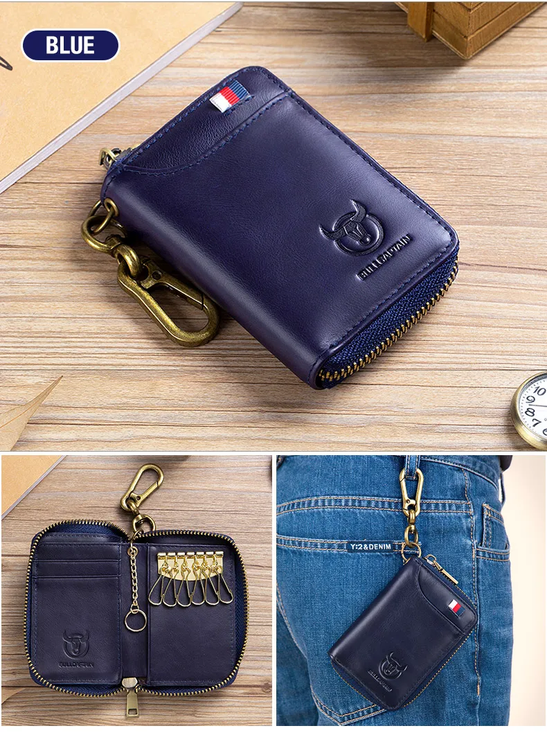 BULLCAPTAIN Genuine Leather Men's Key Card Bag High-quality Multi-function Key Box Car Key Chain Wallet Mini Card Bag Key Clip