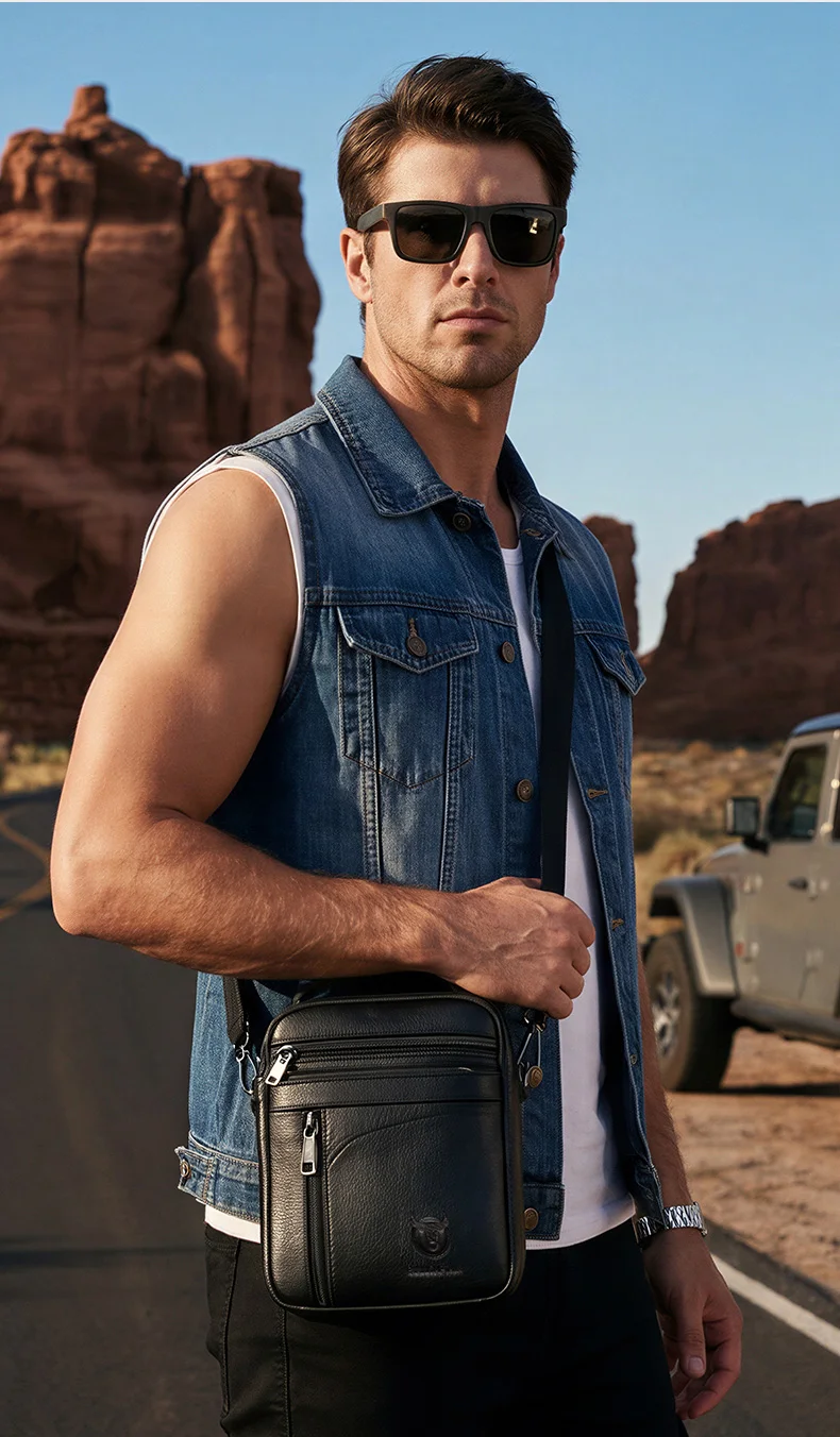 BULLCAPTAIN New Men Bag Genuine Leather Man Brand Crossbody Shoulder Bag Small Business Bags Male Messenger Leather Bags