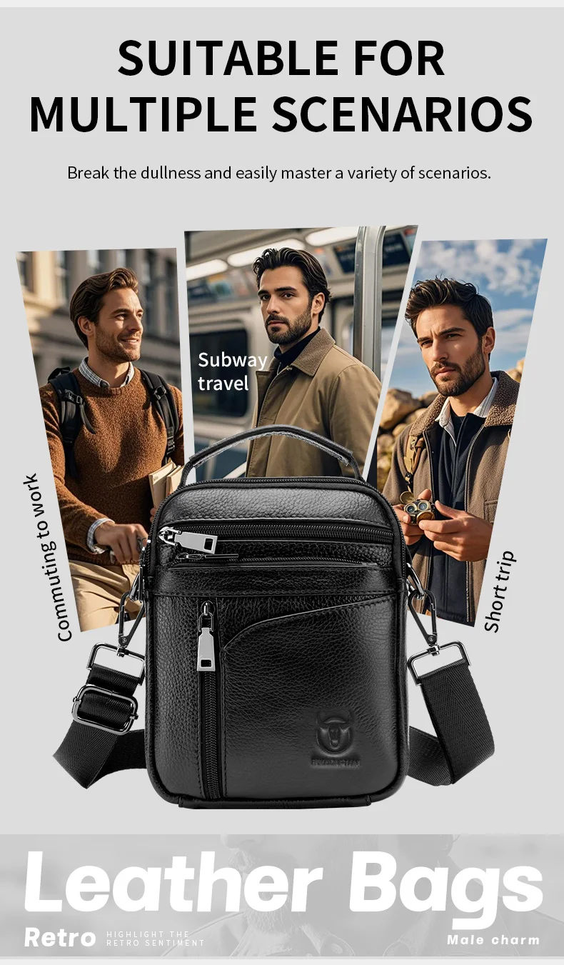 BULLCAPTAIN New Men Bag Genuine Leather Man Brand Crossbody Shoulder Bag Small Business Bags Male Messenger Leather Bags
