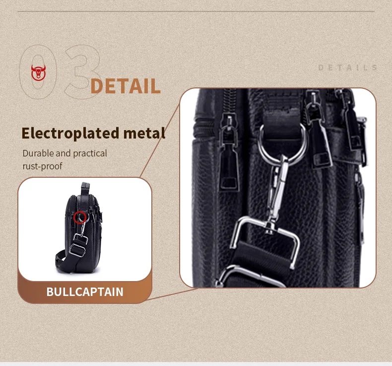 BULLCAPTAIN New Men Bag Genuine Leather Man Brand Crossbody Shoulder Bag Small Business Bags Male Messenger Leather Bags