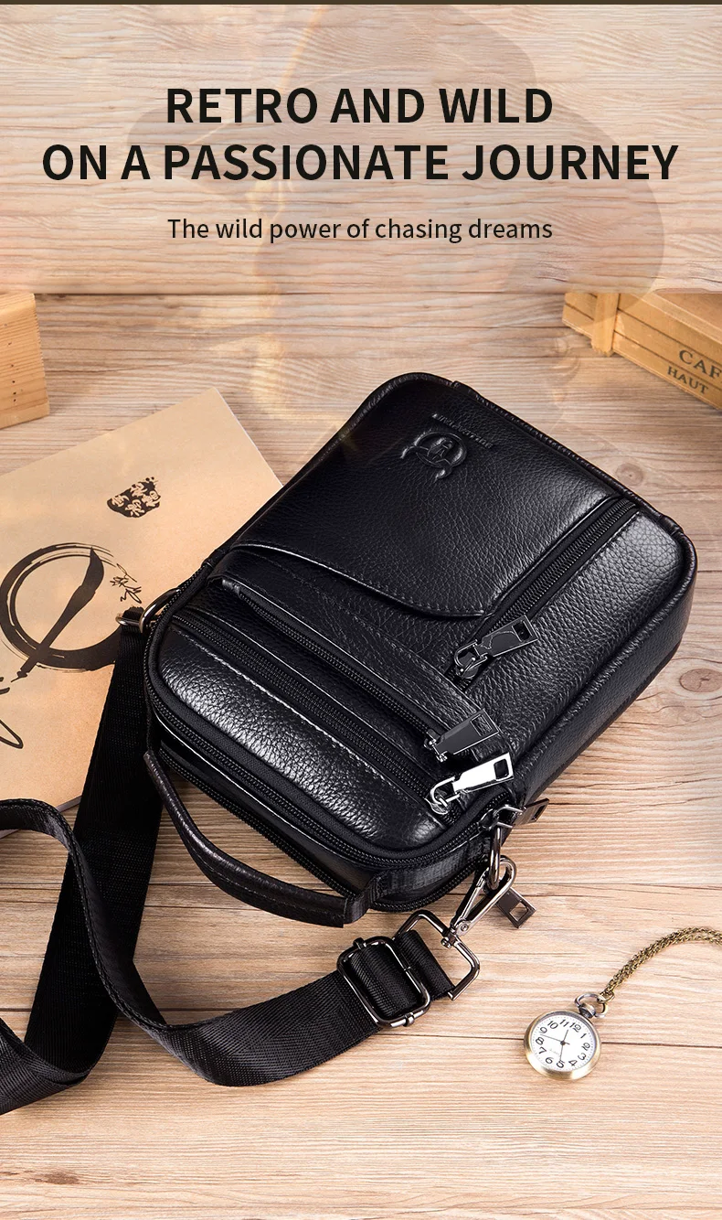 BULLCAPTAIN New Men Bag Genuine Leather Man Brand Crossbody Shoulder Bag Small Business Bags Male Messenger Leather Bags