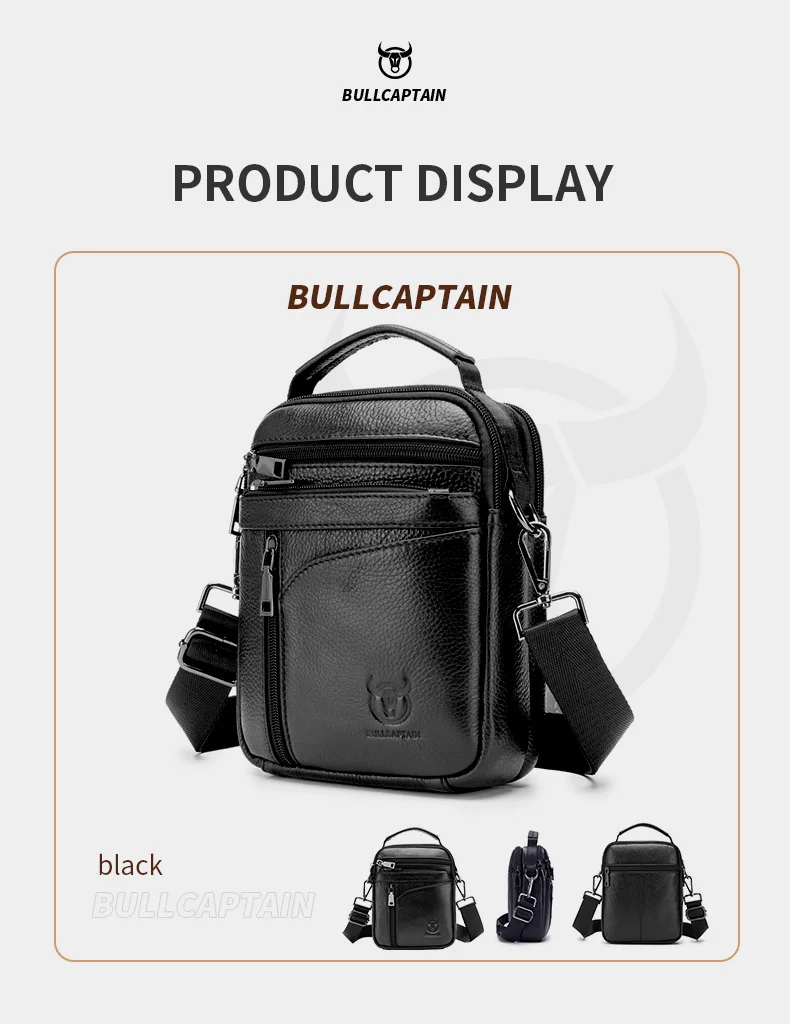 BULLCAPTAIN New Men Bag Genuine Leather Man Brand Crossbody Shoulder Bag Small Business Bags Male Messenger Leather Bags