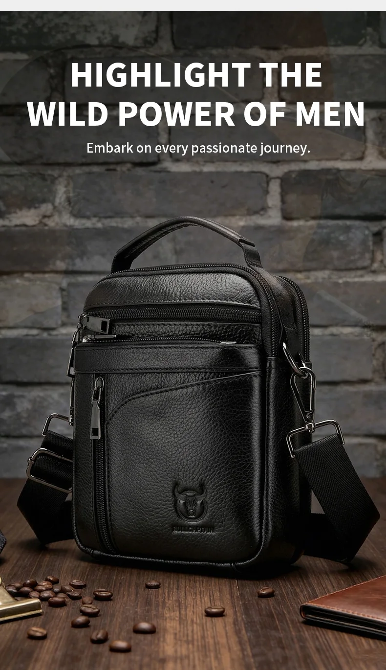 BULLCAPTAIN New Men Bag Genuine Leather Man Brand Crossbody Shoulder Bag Small Business Bags Male Messenger Leather Bags