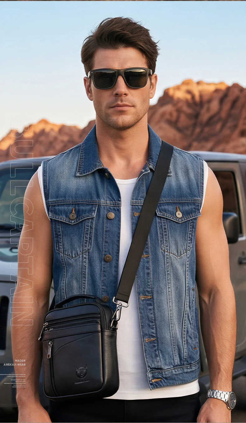 BULLCAPTAIN New Men Bag Genuine Leather Man Brand Crossbody Shoulder Bag Small Business Bags Male Messenger Leather Bags
