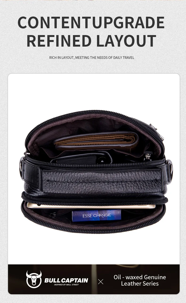 BULLCAPTAIN New Men Bag Genuine Leather Man Brand Crossbody Shoulder Bag Small Business Bags Male Messenger Leather Bags