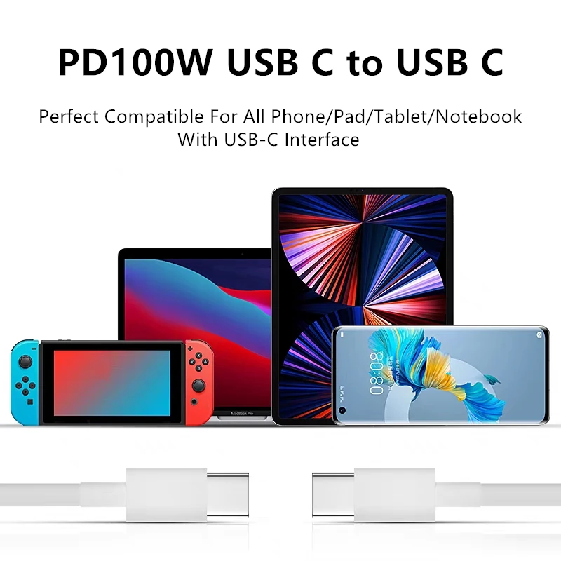 10 PCS USB C to USB C 100W PD Cable For iPhone 15 16 17 Pro Max Samsung Xiaomi 15 Redmi Dual Type-C Quick Charge Cables With Box