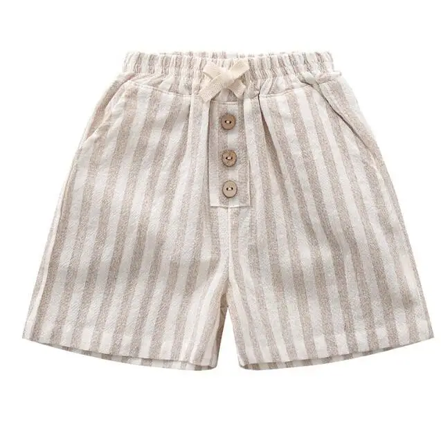 Vintage Linen Cotton Baby Boys Stripe Shorts Casual Buttons Pocket Design Baby Short Pants for Toddler Girls Clothing 0-24M