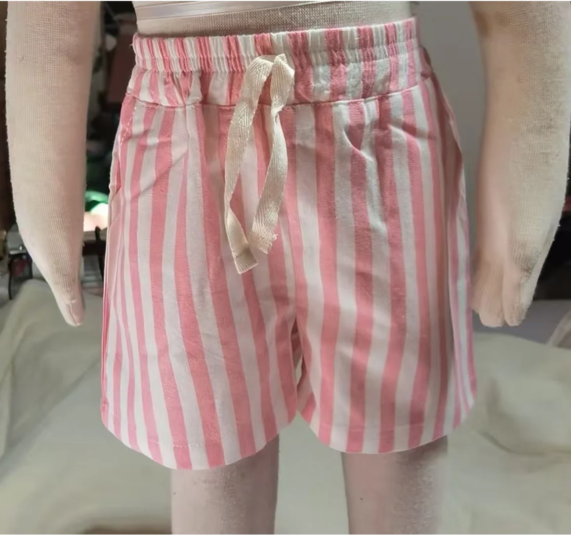 Vintage Linen Cotton Baby Boys Stripe Shorts Casual Buttons Pocket Design Baby Short Pants for Toddler Girls Clothing 0-24M