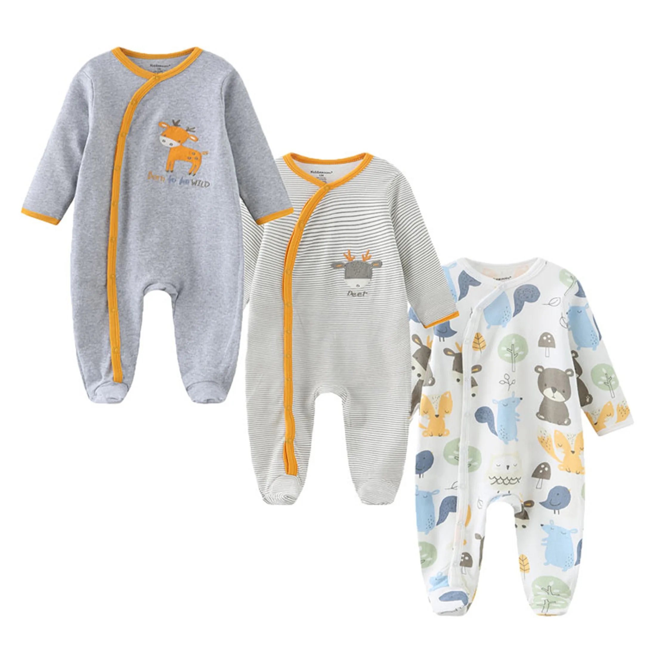Kiddiezoom 3 Pcs/Lot Autumn Winter Unisex Cartoon Long Sleeve Baby Boy Girl Romper 100%Cotton Soft Newborn Jumpsuits Clothing
