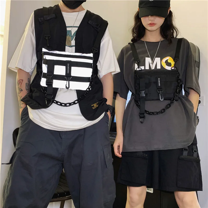 Functional Tactical Chest Bag For Unisex Fashion Bullet Hip Hop Vest Streetwear Bag Waist Pack Woman Black Wild Chest Rig Bag
