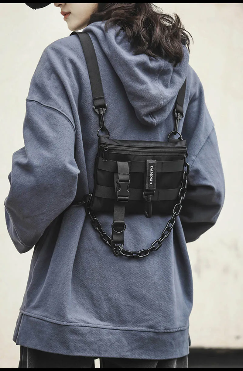 Functional Tactical Chest Bag For Unisex Fashion Bullet Hip Hop Vest Streetwear Bag Waist Pack Woman Black Wild Chest Rig Bag