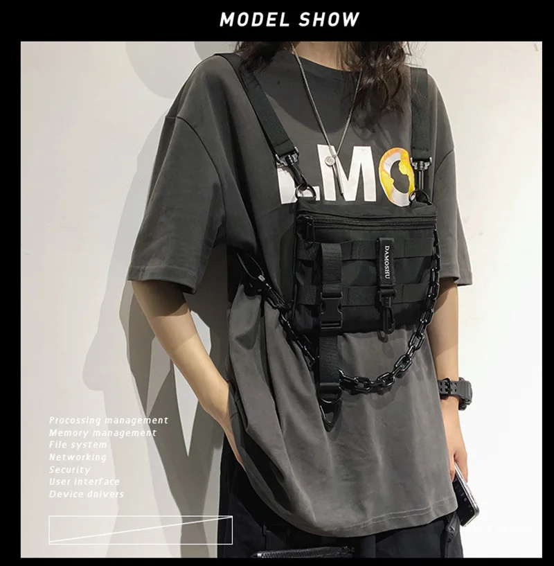 Functional Tactical Chest Bag For Unisex Fashion Bullet Hip Hop Vest Streetwear Bag Waist Pack Woman Black Wild Chest Rig Bag
