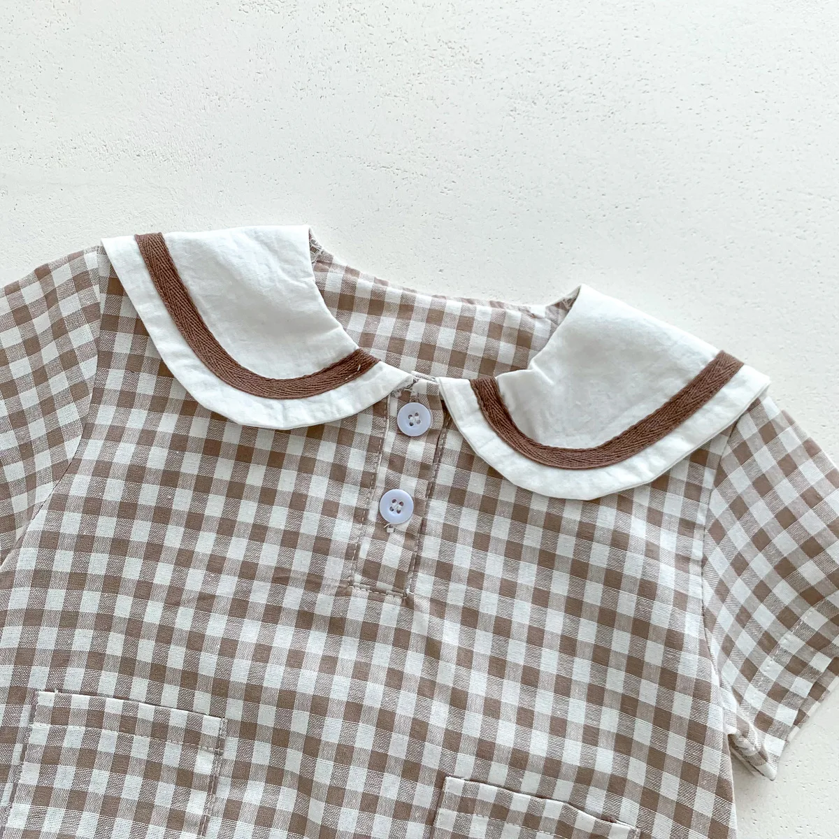Summer New In Infant Baby Girls Short Sleeve Plaid Bear Outwear Kids Cotton Clothing One-pieces Newborn Cute Bodysuits 유아복