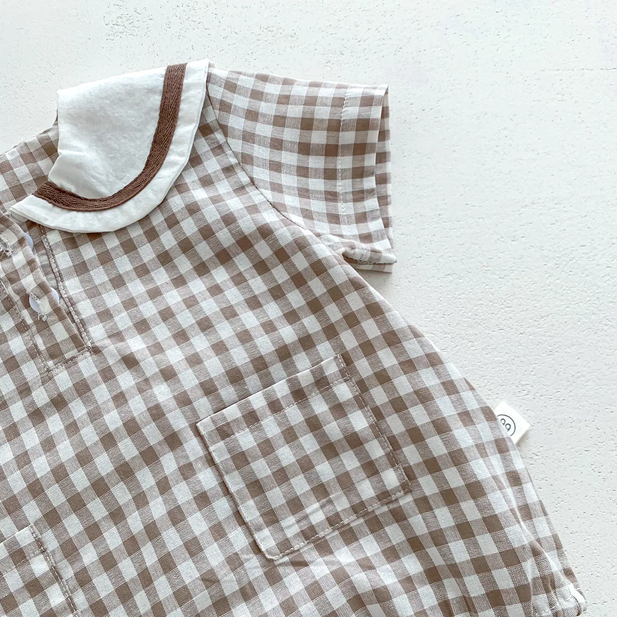 Summer New In Infant Baby Girls Short Sleeve Plaid Bear Outwear Kids Cotton Clothing One-pieces Newborn Cute Bodysuits 유아복