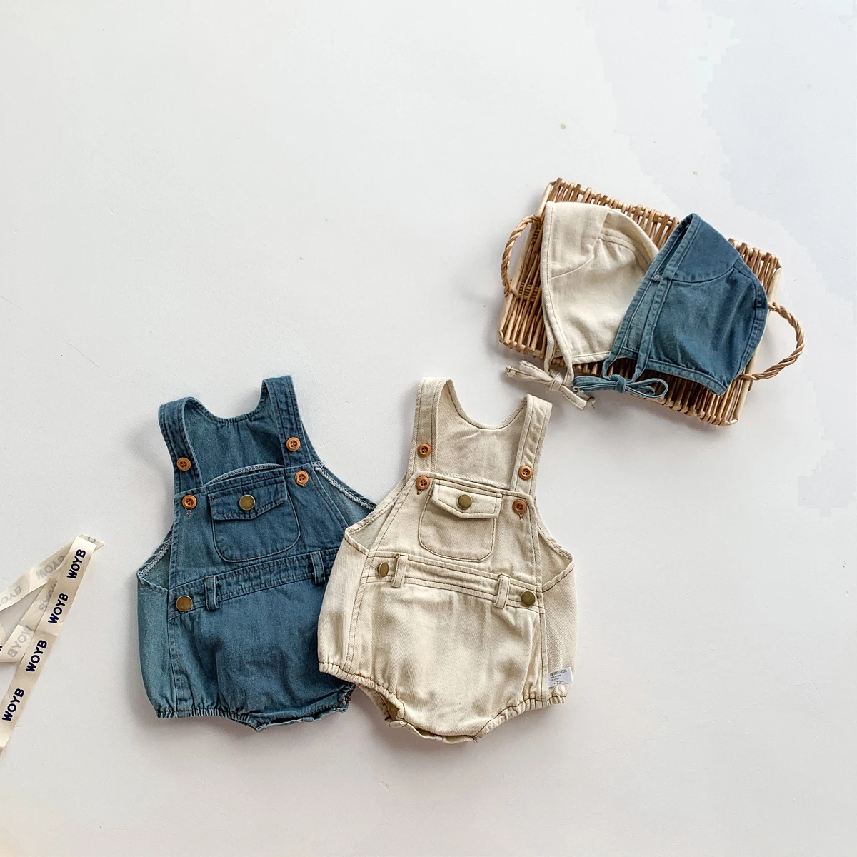 Baby Clothes Denim Sling Romper Infant Onesie Newborn One-piece 0-3 Years Old Complimentary Hat