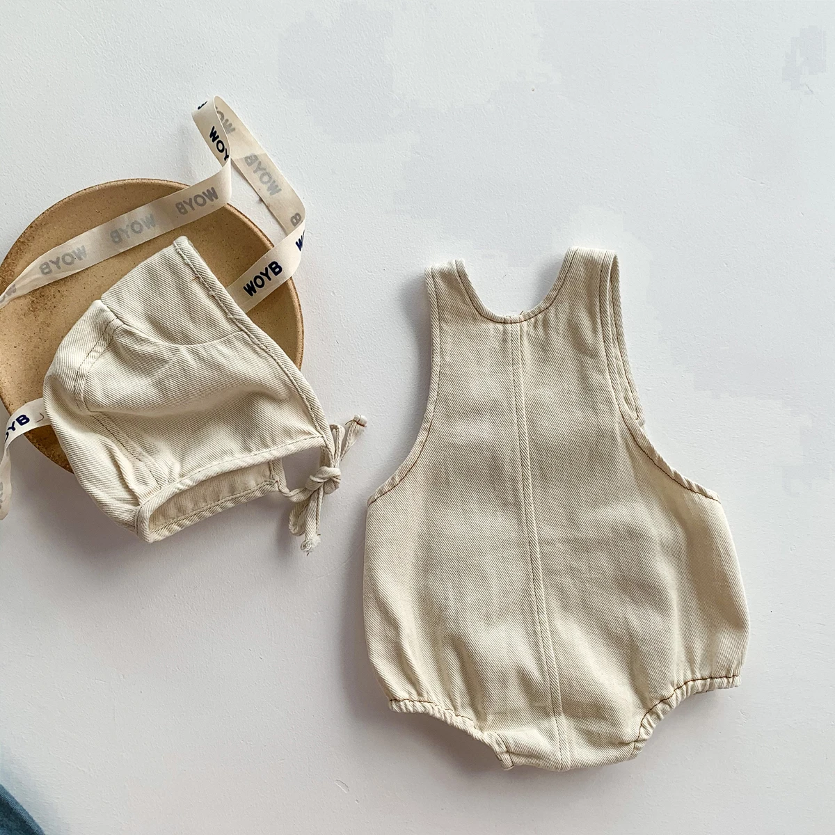 Baby Clothes Denim Sling Romper Infant Onesie Newborn One-piece 0-3 Years Old Complimentary Hat