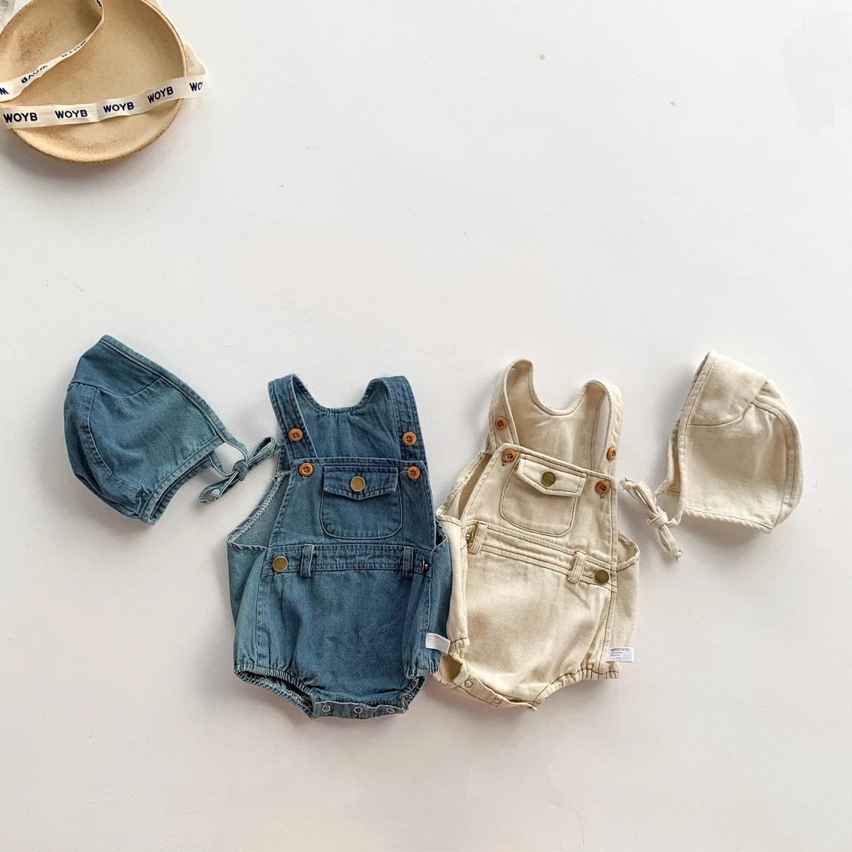Baby Clothes Denim Sling Romper Infant Onesie Newborn One-piece 0-3 Years Old Complimentary Hat