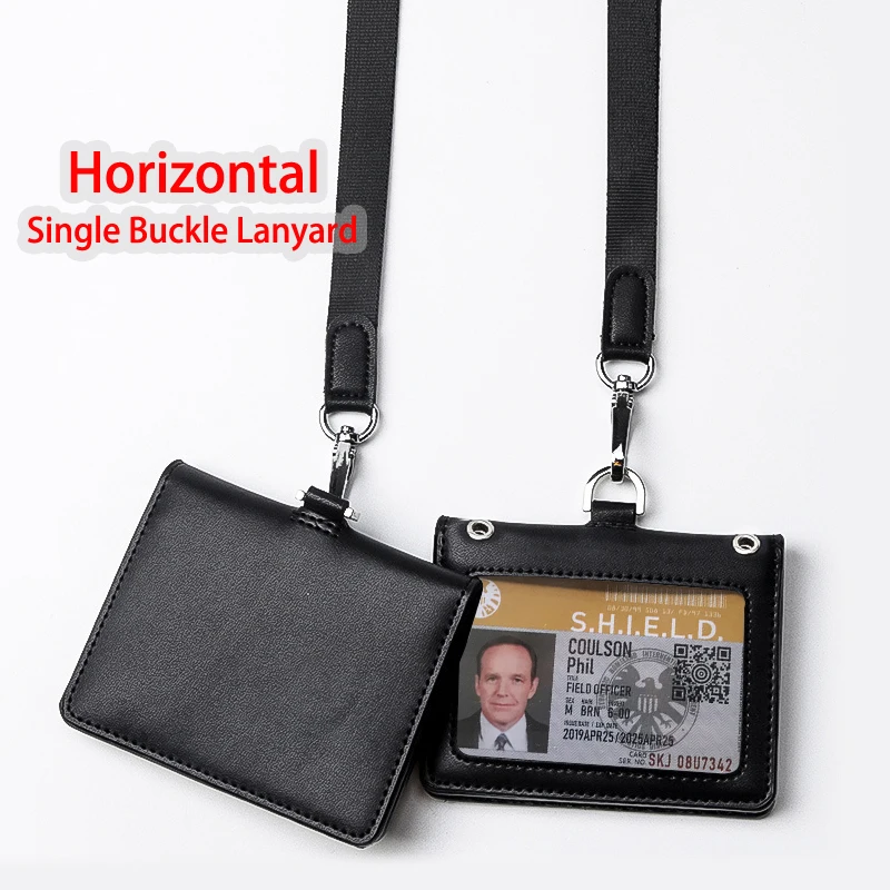 Reporter Police Badge ID Credit Card Holder Real Leather Business Name Tag Chest Card Pouch with Neck Lanyard Staff Supplies