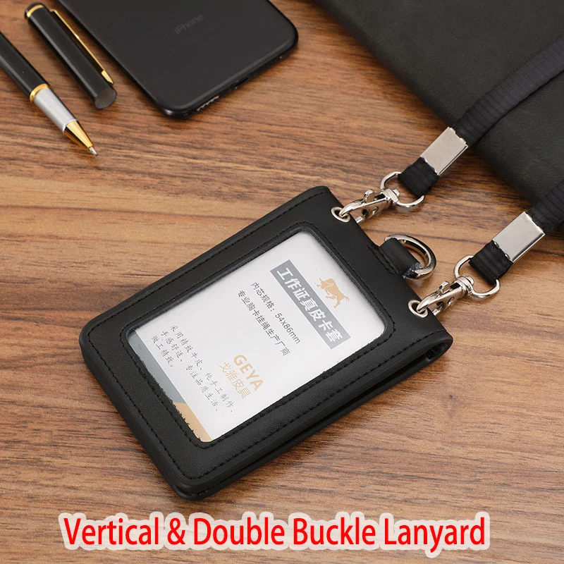 Reporter Police Badge ID Credit Card Holder Real Leather Business Name Tag Chest Card Pouch with Neck Lanyard Staff Supplies