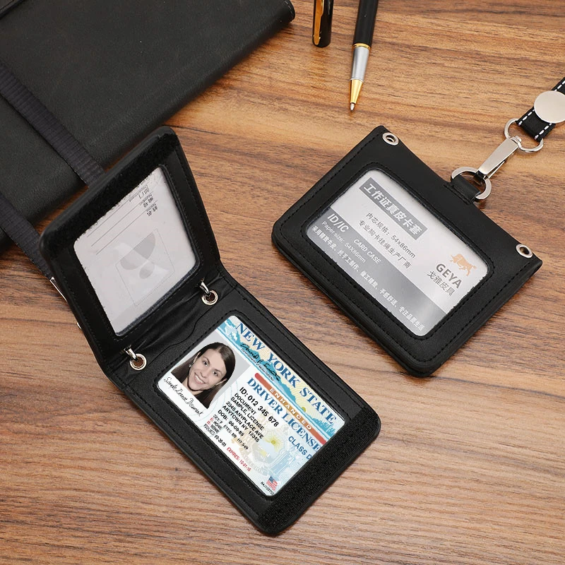 Reporter Police Badge ID Credit Card Holder Real Leather Business Name Tag Chest Card Pouch with Neck Lanyard Staff Supplies