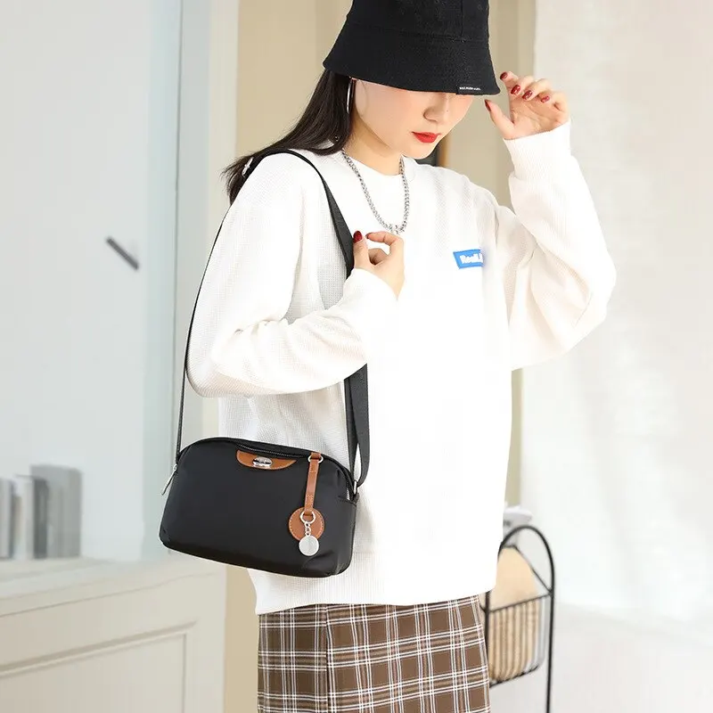 Nylon Women's Waterproof Large Capacity Crossbody Bag Casual Solid Color Messenger Shoulder Bag